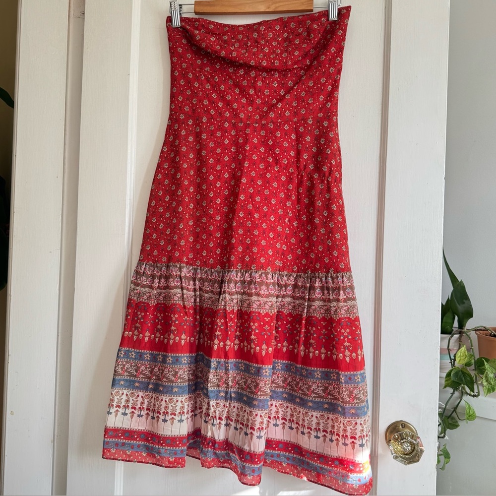 Banana Republic Ditsy Floral Fit and Flare Silk Cotton Strapless Dress